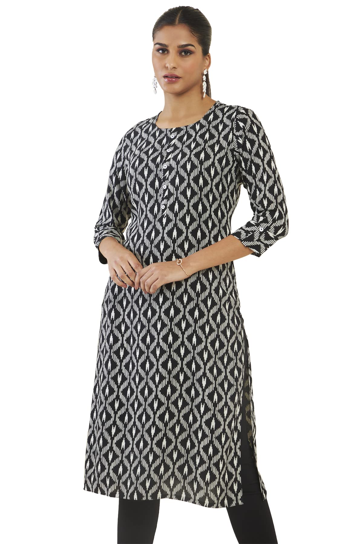 Soch Women Black Rayon Geometric Kurta (8907715946468_Black_M)
