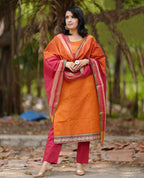 ANNI DESIGNER Womens Rayon Viscose Solid Straight Kurta with Pant & Dupatta (SHAMSHERA Orange_M_Orange_Medium)