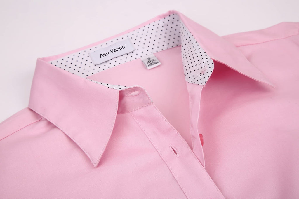 Alex Vando Womens Dress Shirts Regular Fit Long Sleeve Stretch Work Shirt,Pink,S