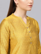 Varanga Women Mustard Yellow Striped Gotta Patti Dobby Kurta