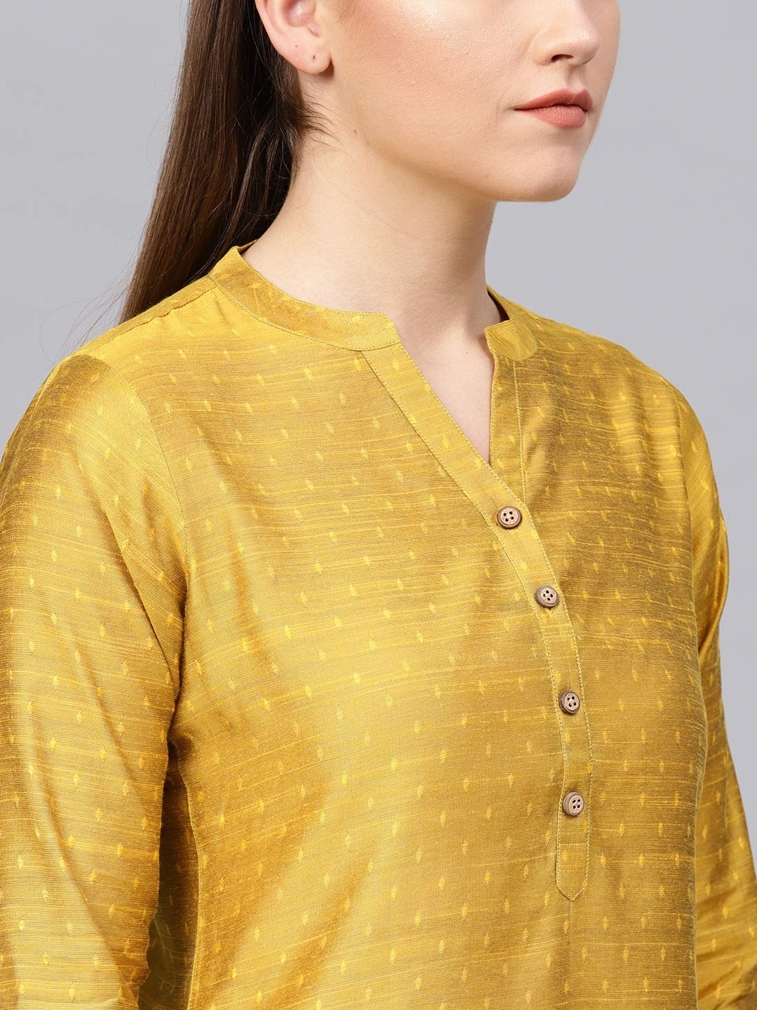 Varanga Women Mustard Yellow Striped Gotta Patti Dobby Kurta