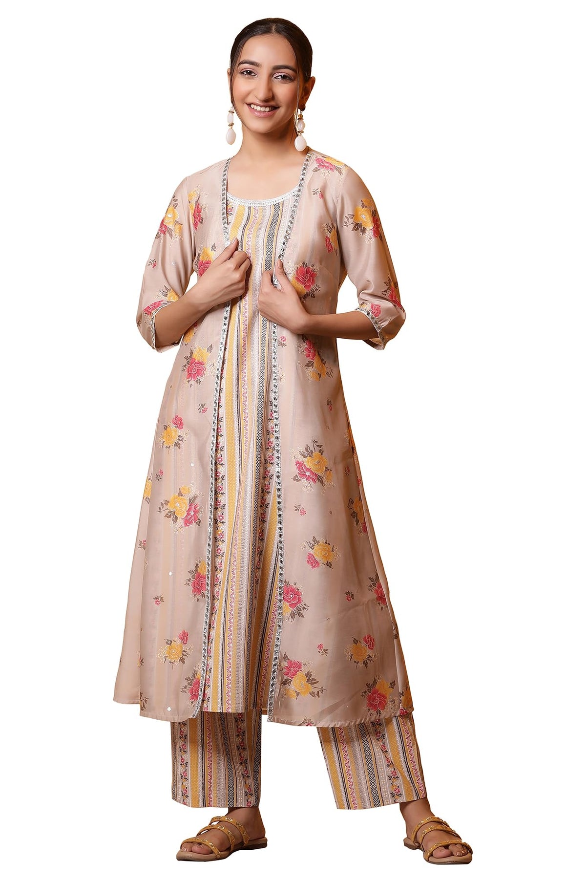 Aurelia Women Rayon Floral Kurta Set (24Feas15130_Beige, Xl