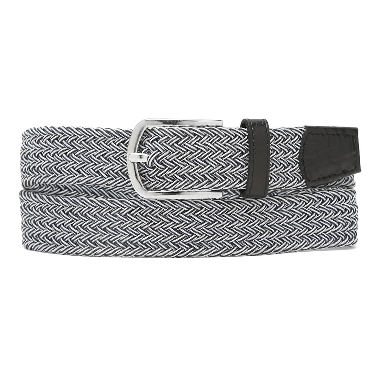 Louis Stitch MenS Black And White Braided Elastic Stretch Belt With Leather Tipped End Stretchable Canvas Waist Band For Men Wo 36-42