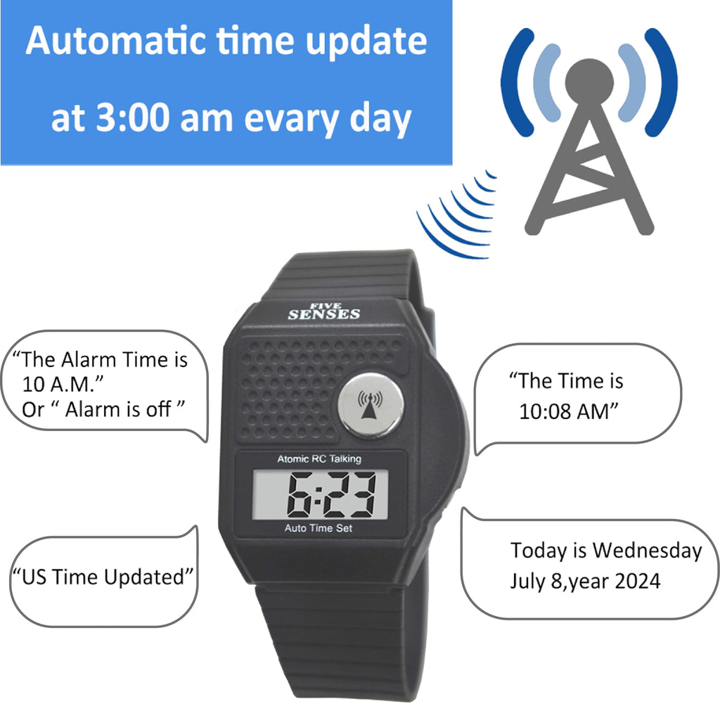 FIVE SENSES - English Atomic Talking Watch, Easy to use for Seniors Blind Men Women, Loud Talking Watch with Sound for Vision Im