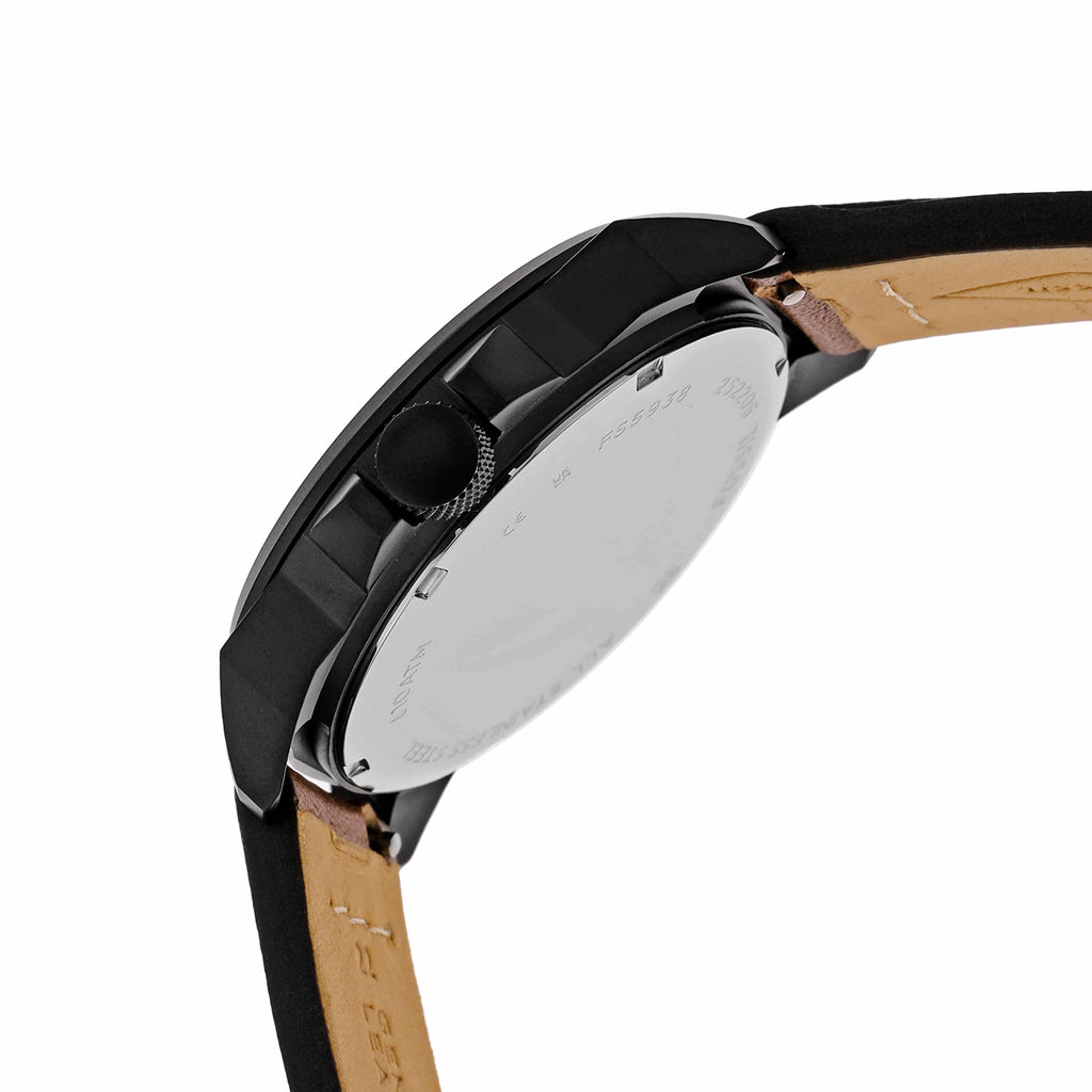 Fossil Men's Bronson Quartz Stainless Steel and Leather Three-Hand Watch, Color: Black, Dark Brown (Model: FS5938)