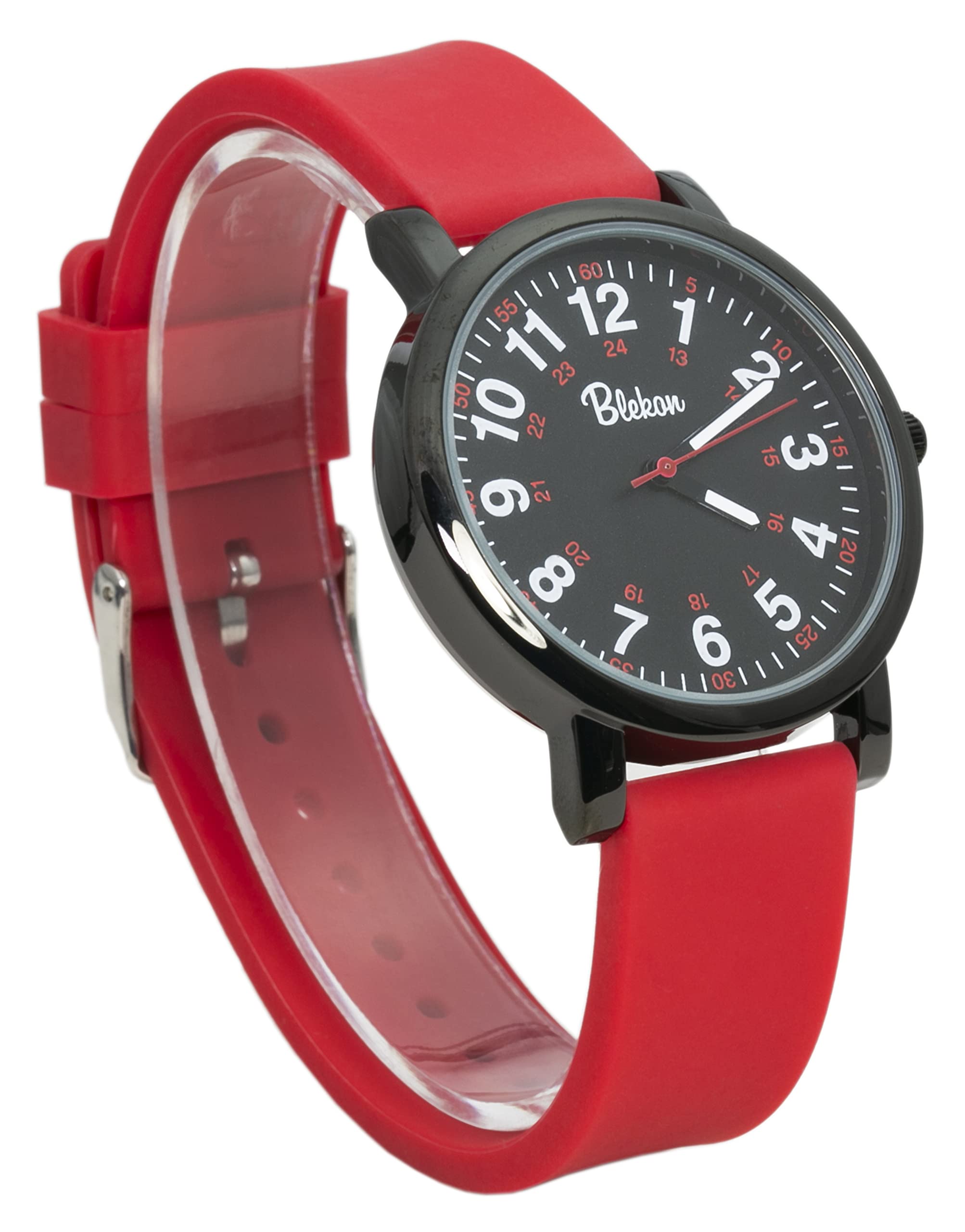 Blekon Original Nurse Watch - Medical Scrub Colors, Easy Read Dial, Second Hand, Water Resistant Watch (Black/RED)
