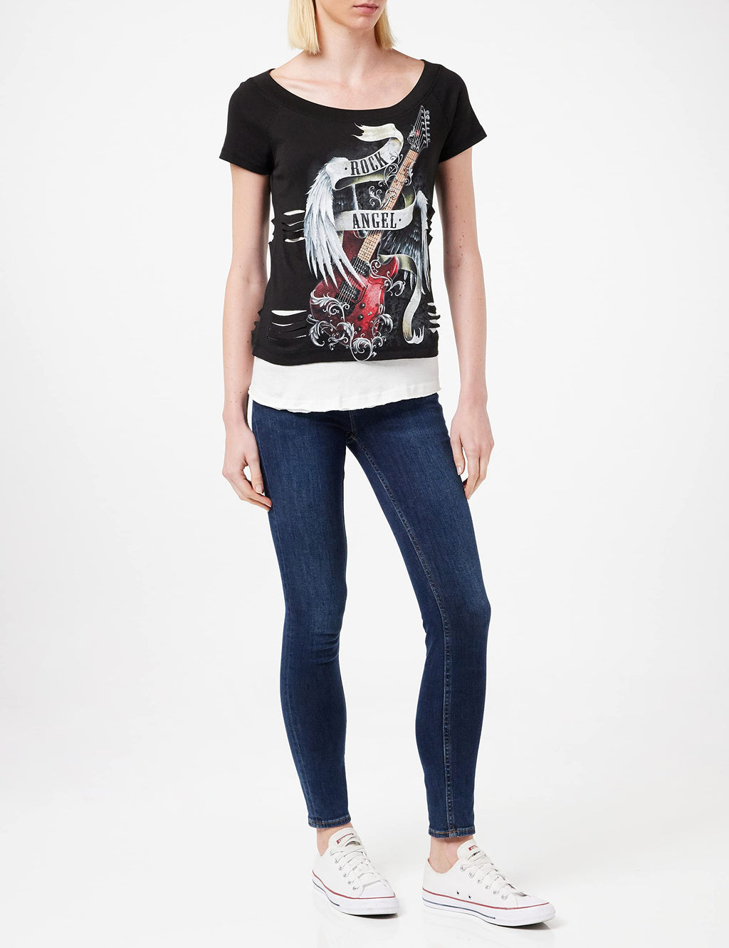 Spiral - ROCK ANGEL - 2in1 White Ripped Top Black - XXL