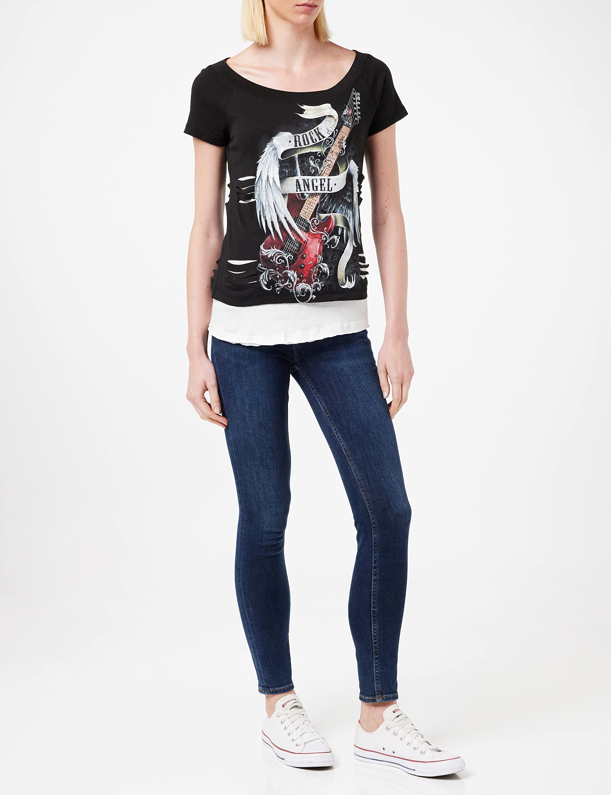 Spiral - ROCK ANGEL - 2in1 White Ripped Top Black - XXL