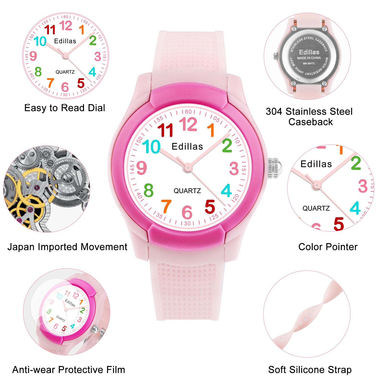 Edillas Kids Analog Watch for Girls Boys, Children Waterproof Learning Time Wristwatch Easy to Read Time Great Present for Kids