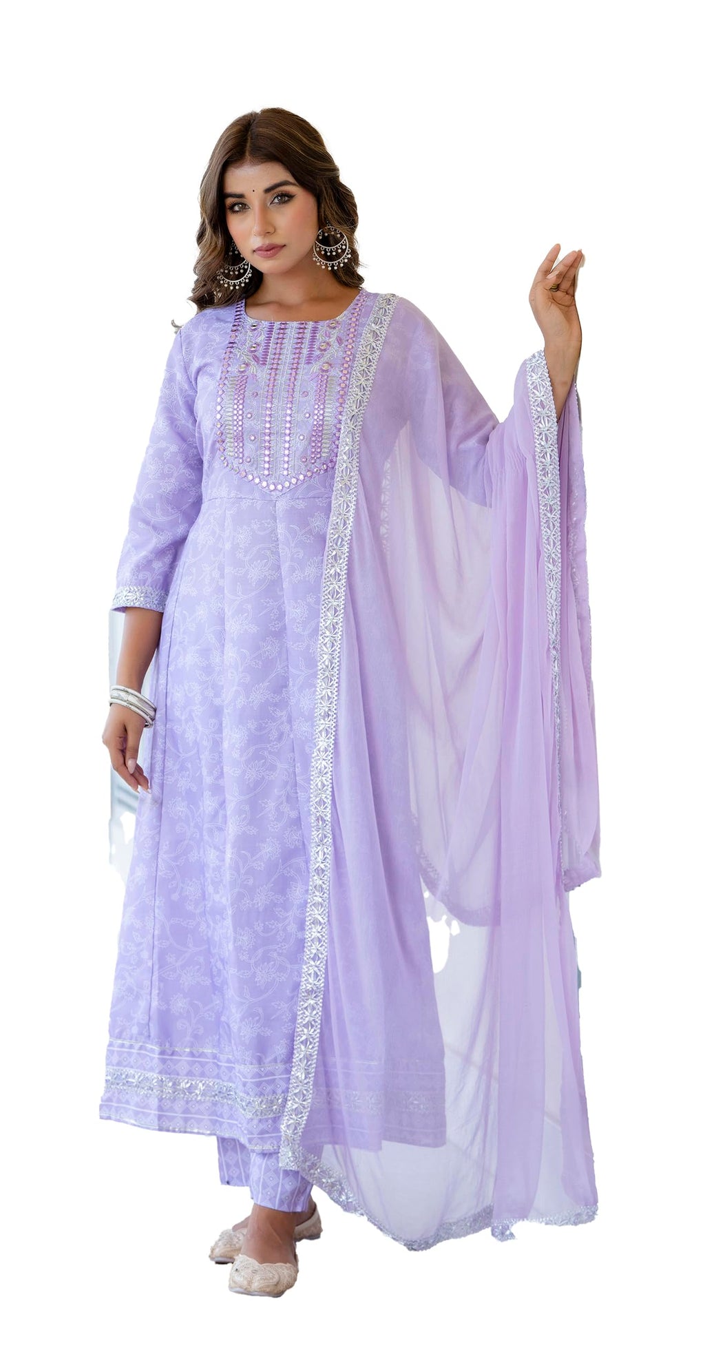 Lookmark Women'S Kurta Set In Light Purple Color And Cotton Blend Fabric With Pant And Dupatta (Az-Lm-P6-Ks2154-Xxl)