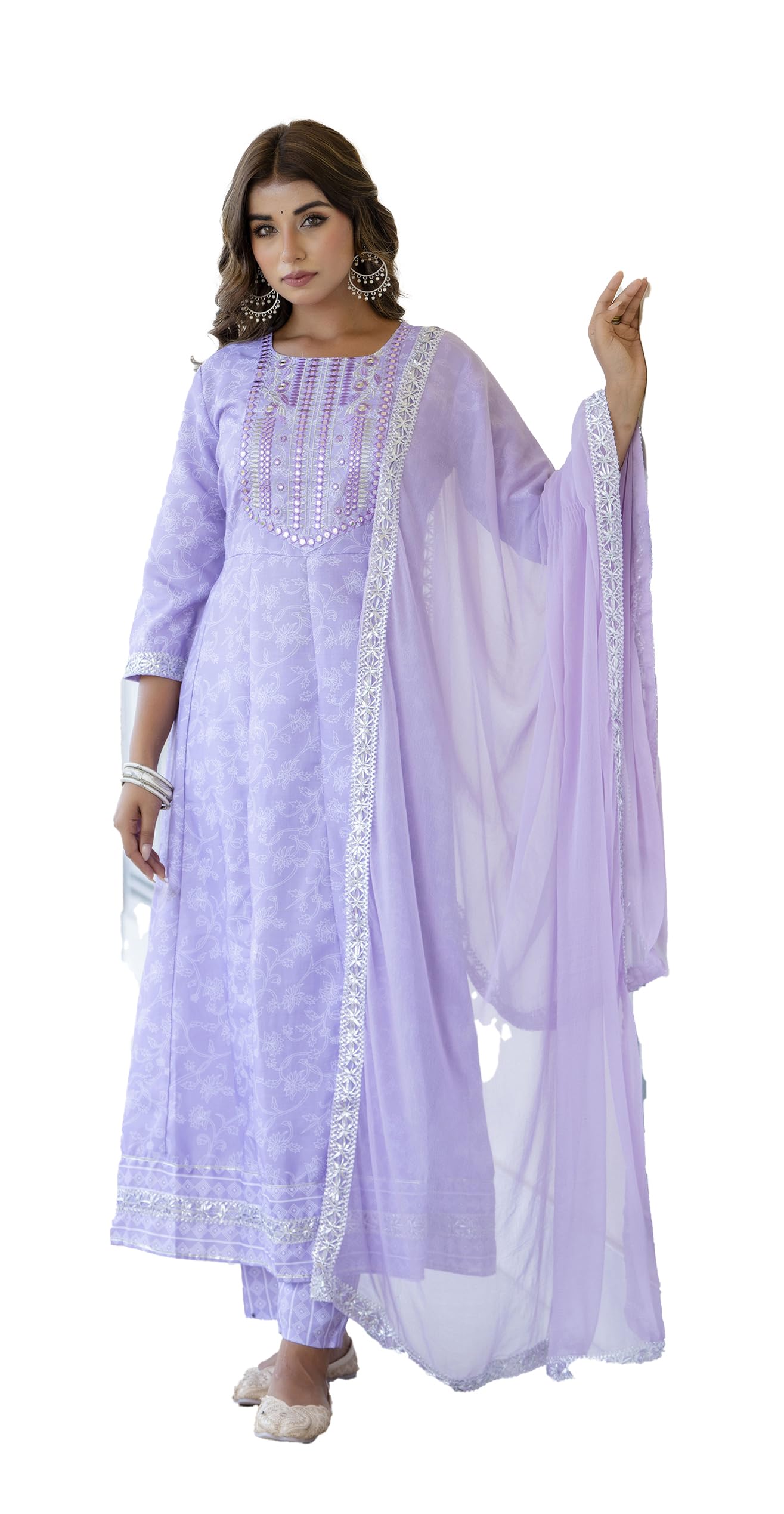 Lookmark Women'S Kurta Set In Light Purple Color And Cotton Blend Fabric With Pant And Dupatta (Az-Lm-P6-Ks2154-Xxl)