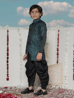 Jbn Creation Boys Turquoise Silk Blend Woven Sherwani Top Only