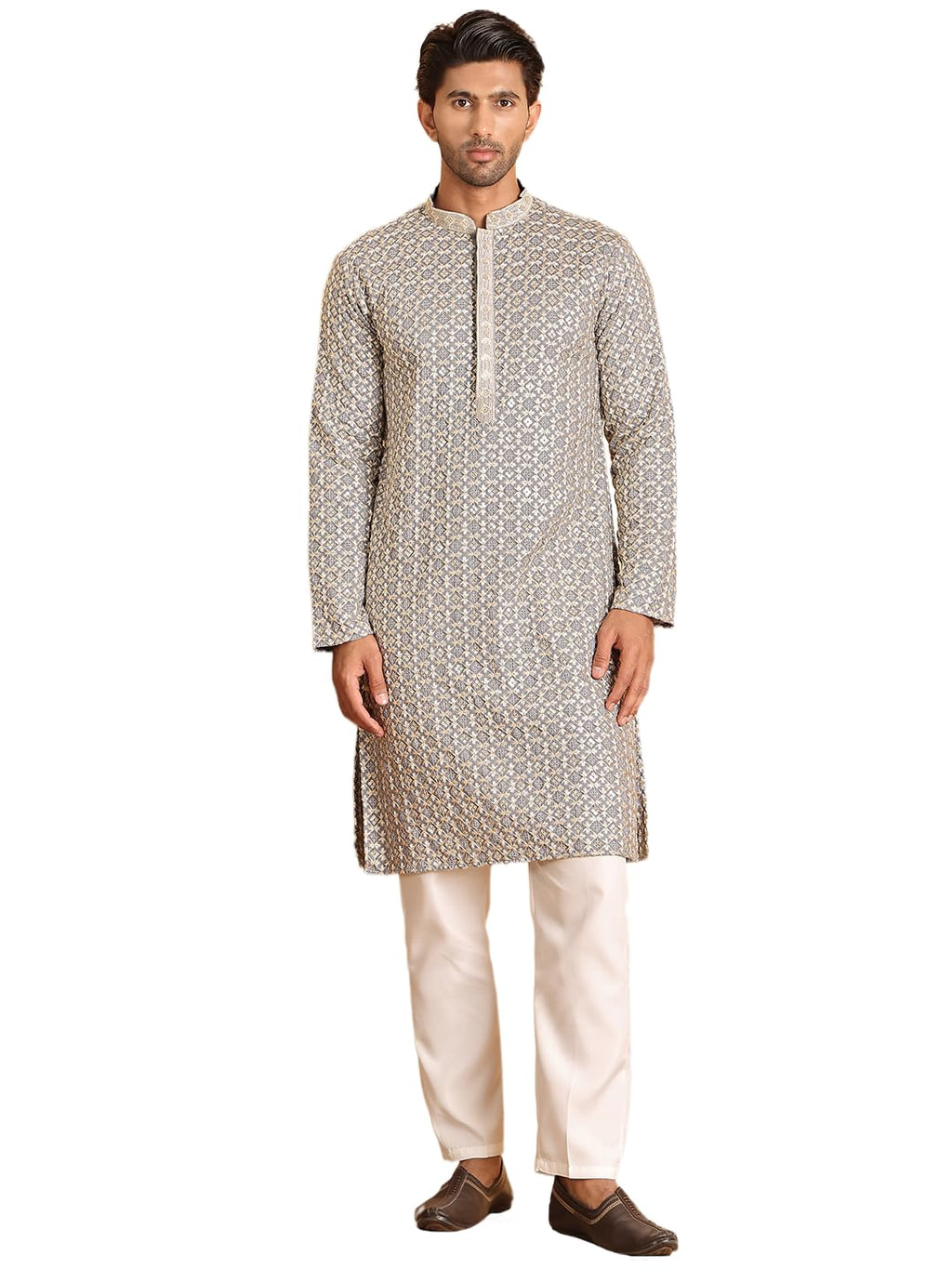 Jompers Mens Embroidered Viscose Kurta Set