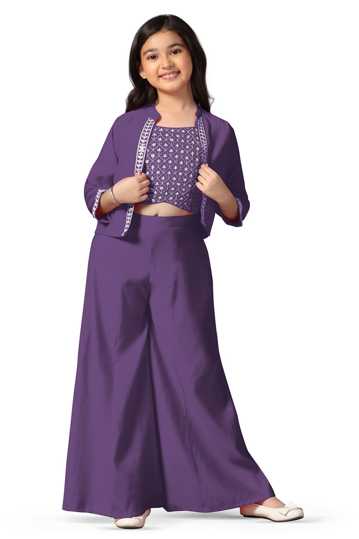 Fashion Dream GirlS Silk Blend Ethnic Top And Palazzo Set |Kids Salwar Suit Set|Embroidered Suit For Girls|Ethnic Wear|Indo Wes 13-14