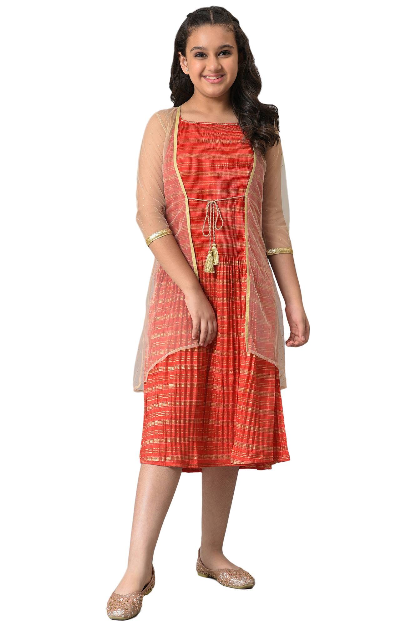 Aurelia GirlS Polyester Dress-Gillet (22Aug10218A-505692_Beige