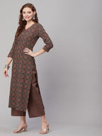 ANNI DESIGNER Womens Cotton Blend Printed Straight Kurta with Pant (Pini Black_XL_Black_X-Large)