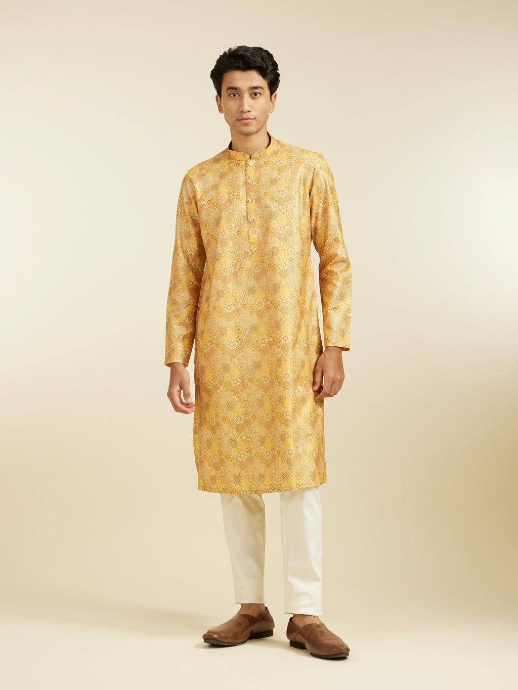Diwas By Manyavar MenS Cotton Blend Printed Kurta (Mustard,M)