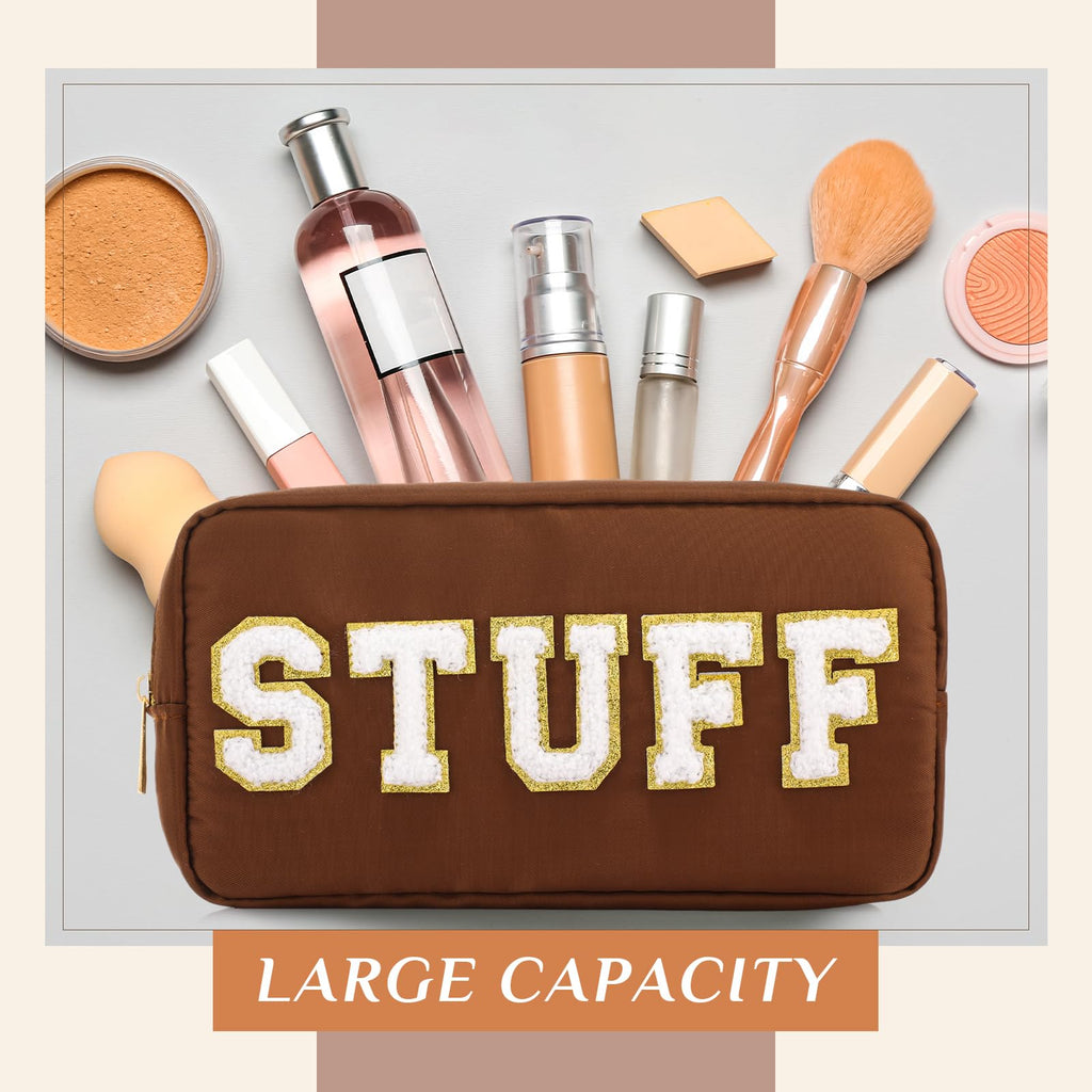 4 Pcs Preppy Makeup Bag Chenille Letter Nylon Cosmetic Bag Makeup Organizer Bag Toiletry Cosmetic Case Preppy Bag with Zipper St