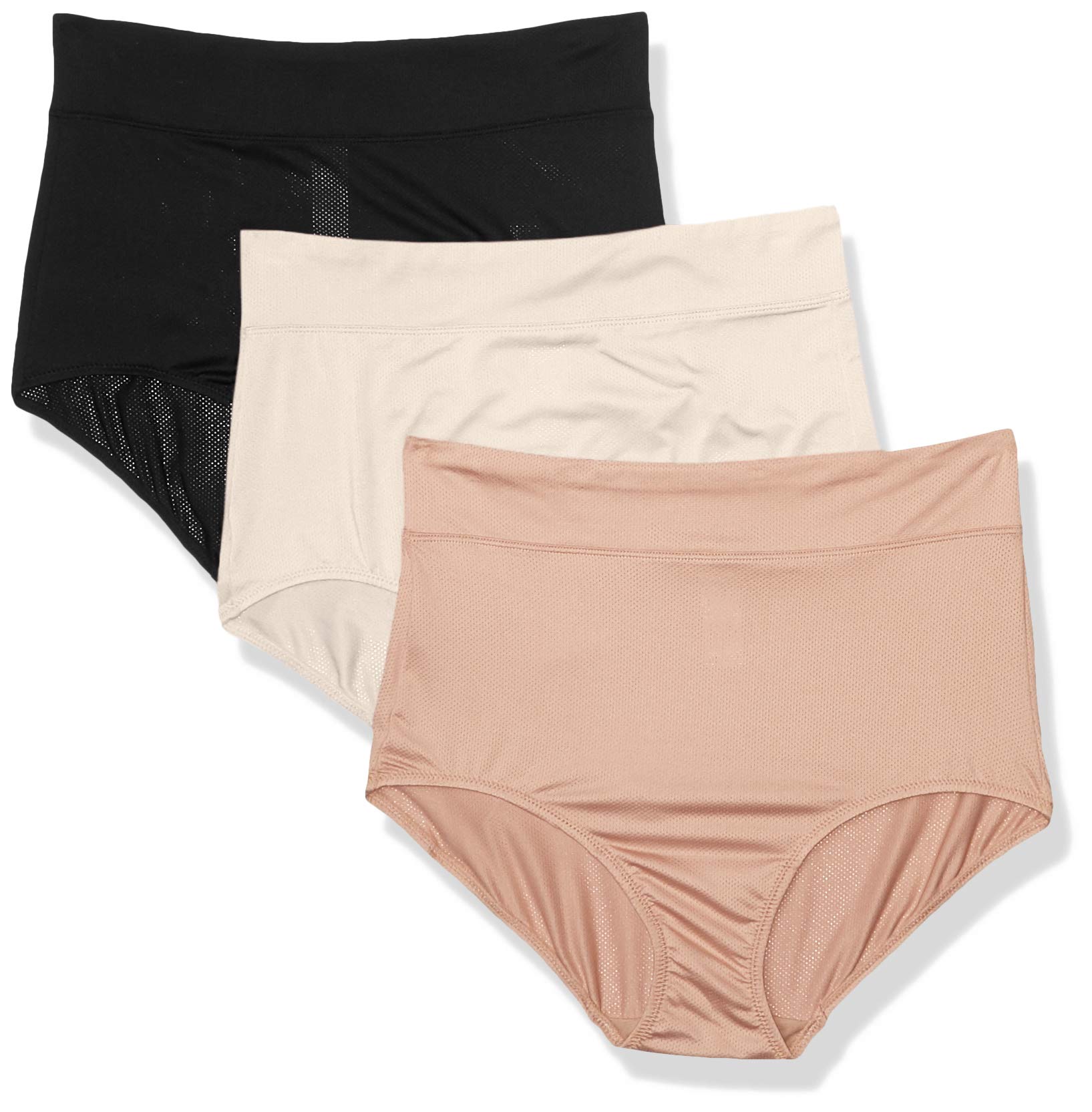 Warner's Women's Blissful Benefits Breathable Moisture-Wicking Microfiber Brief RS4963W, Toasted Almond/Butterscotch/Black, 3XL