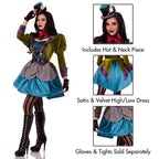 Leg Avenue 3 Piece Deluxe Mad Hatter Set-Sexy Velvet Coat Dress and Mini Top Hat Halloween Costume for Women, Multi, Medium