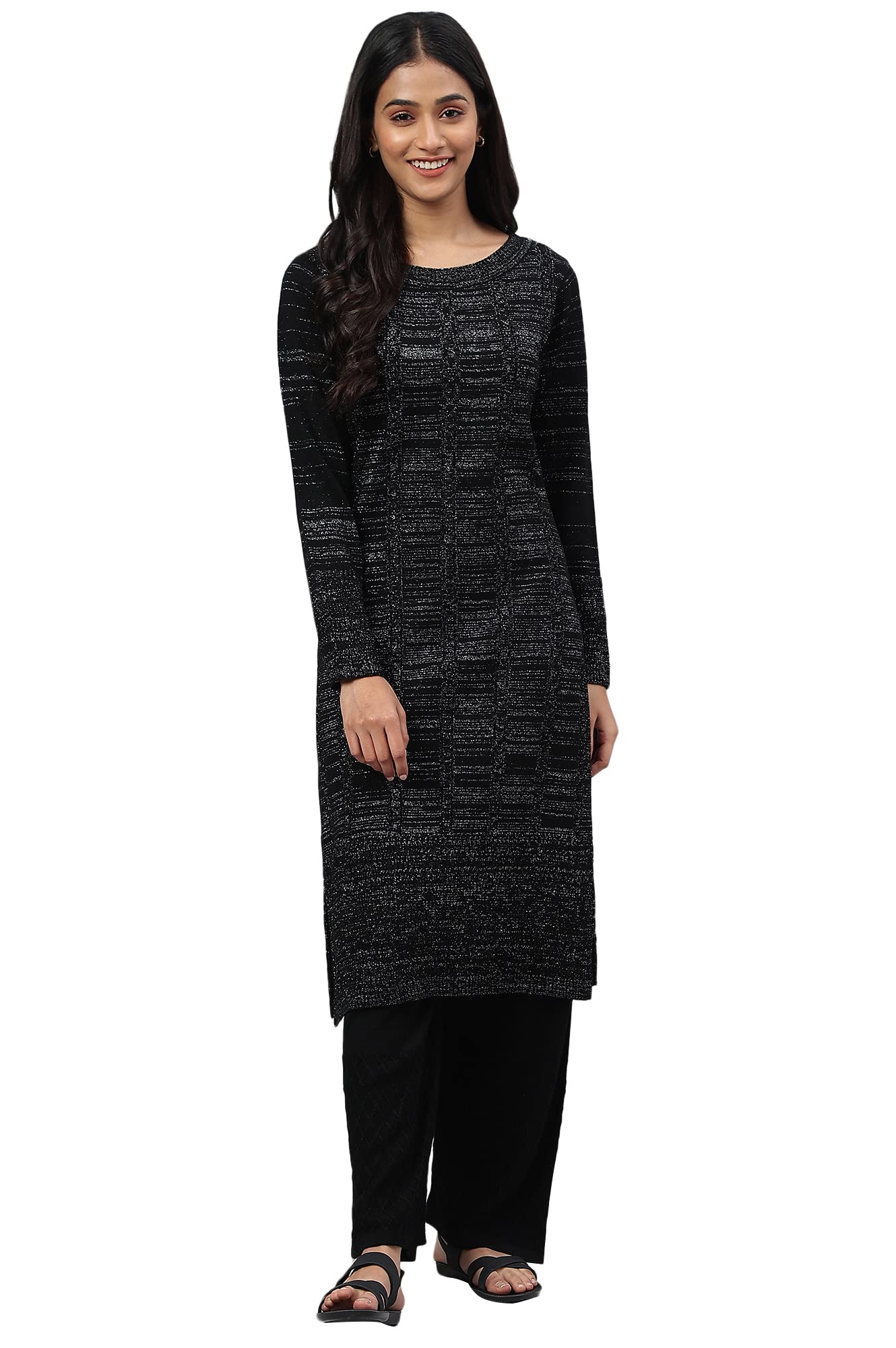 Aurelia WomenS Acrylic Regular Kurta (22Noa13536-603090_Black