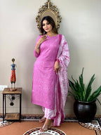 ANNI DESIGNER Womens Cotton Blend Straight Printed Kurta with Pant & Dupatta (Dalaja-Majenta_XL_Majenta_X-Large) Magenta