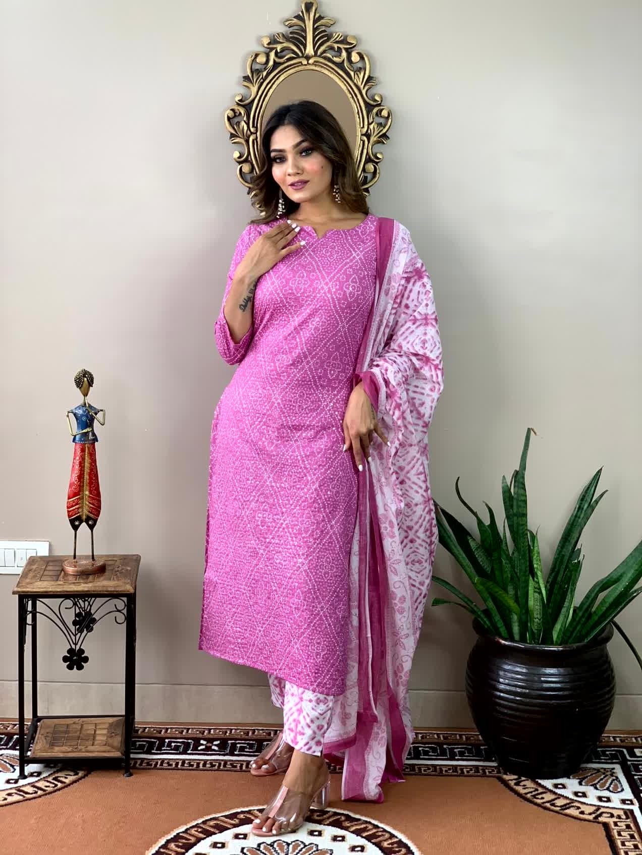 ANNI DESIGNER Womens Cotton Blend Straight Printed Kurta with Pant & Dupatta (Dalaja-Majenta_XL_Majenta_X-Large) Magenta