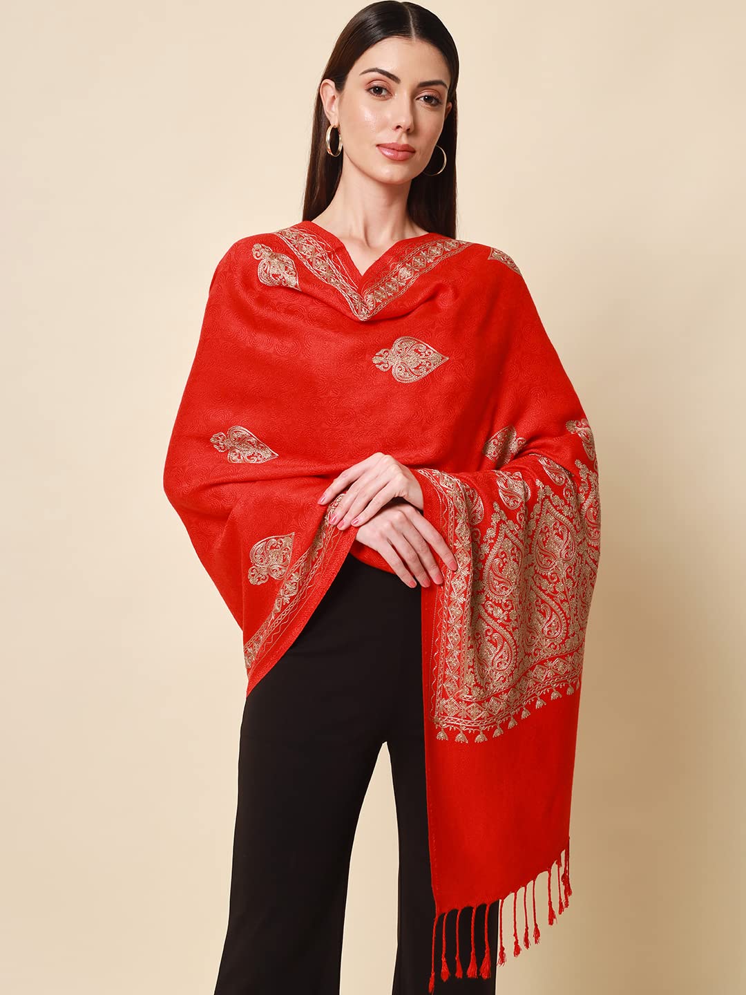 Womens Shalimaar Kashmiri Aari Embroidery Stole (Size: 71X203 CM)