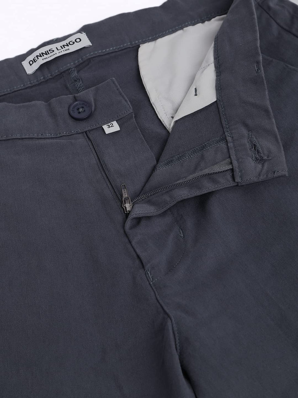 Dennis Lingo Solid Cotton Mens Casual Trouser, Tapered Fit, Mid Rise, Stretchable Ankle Length Chino Trousers Steel Grey