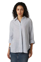 Hubberholme Women Striped Longline Length Oversized Spread Collar Spread Collar Long Sleeve Shirt