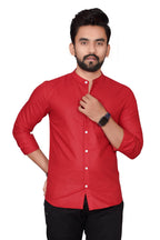 Besix MenS Cotton Solid Shirt With Mandarin Collared Full Sleeve Button Closure Curved Hem Straight Length And One Pocket | Mdr
