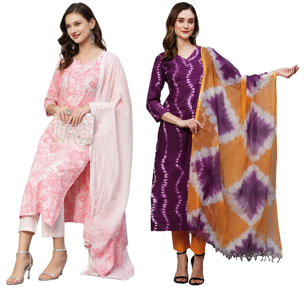 ANNI DESIGNER 2 Pack Women s Cotton Blend Kurta, Multicolored