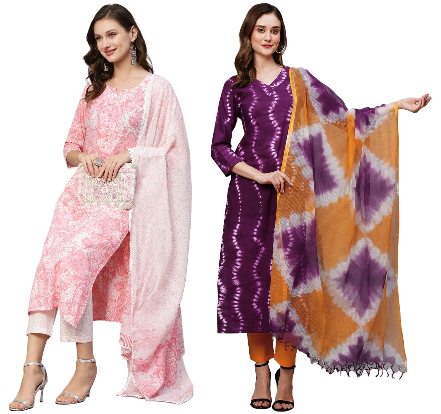 ANNI DESIGNER 2 Pack Women s Cotton Blend Kurta, Multicolored
