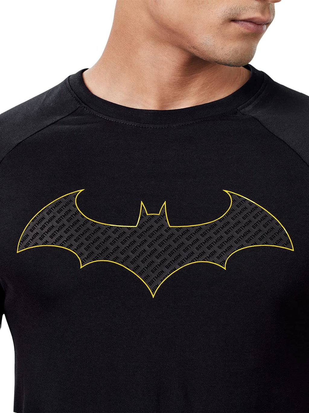 The Souled Store Men Official Batman: The Emblem Black Printed Drop Cut T-Shirts