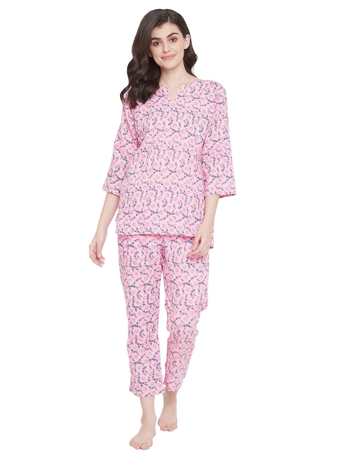Clovia Womens Cotton Print Me Pretty Pajama Set - Top & Pyjama (Ls0514P12_Purple_Medium)