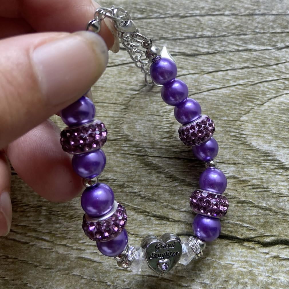 DOLON Purple Glass Pearl Color Rhinestone Granddaugther Charm Bracelet Jewelry Wedding Bridal Birthday Christmas