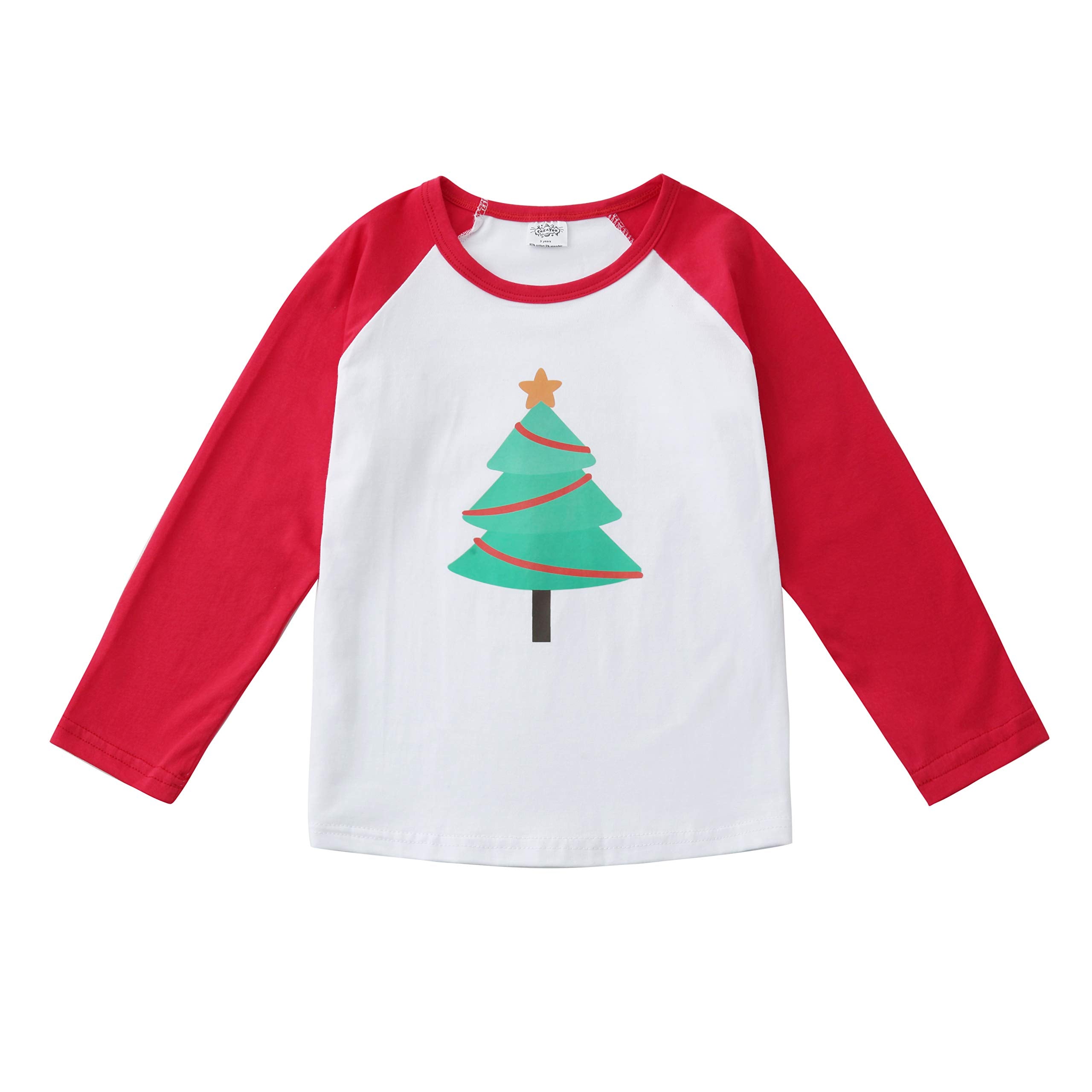 CREATOR Christmas Toddler Baby Girls Boys Long Sleeve Shirts Raglan Shirt Baseball Tee Cotton T-Shirt (Christmas Tree, 1-2 Years