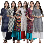 Tee Projekt Crepe Digital Printed Kurti For WomenS Ll Effortless Elegance Kurti (Pack Of 6)