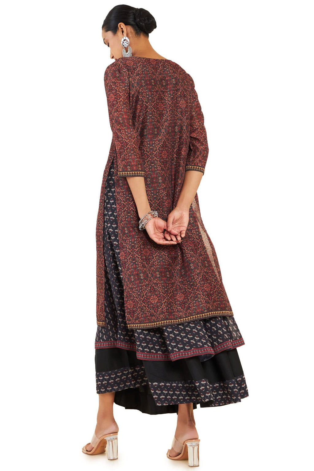 Soch Women Black Georgette Floral Dress Kurta