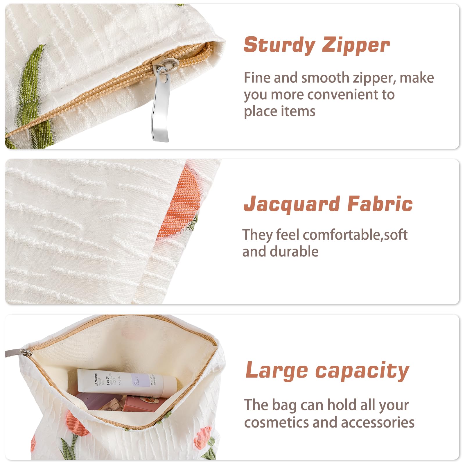 ZLFSRQ Tulip Makeup Bag for Women Floral Makeup Pouch for Purse Zipper Cosmetic Bag Large Capacity Quilted Canvas Cute Aesthetic