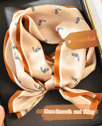 Clysoru Silk Neck Scarf Printed Scarves Head Women'S Fashion Oblique Angle Satin Scarfs For Bag Hair 59    X 5.9    (Khaki white