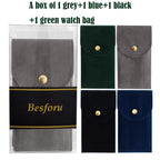 Besforu 4 PCS Watch Travel Case for Men and Women Portable Velvet Watch Pouch Watch Storage Bag and Organizer (1BLACK+1GREEN+1BL