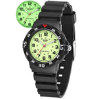 SOCICO Children Analog Watch Waterproof Time Teaching Boys Girls Watch Soft Band Learning Time Wrist Watch for Kids (Black - Flu