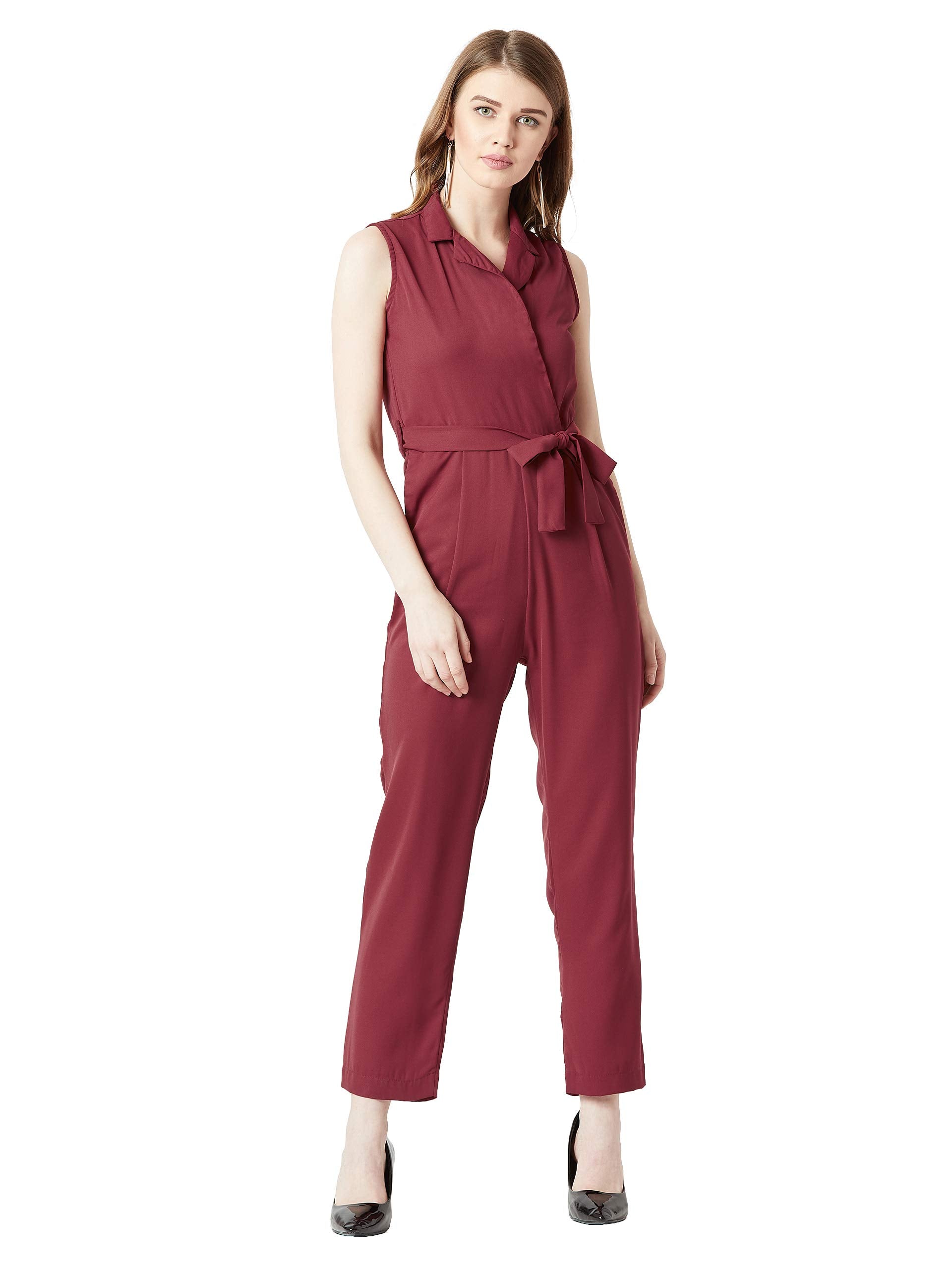 Miss Chase WomenS Maroon Wrap Collar Jumpsuit(Mcss18D11-29-143-06,Maroon,X-Large)