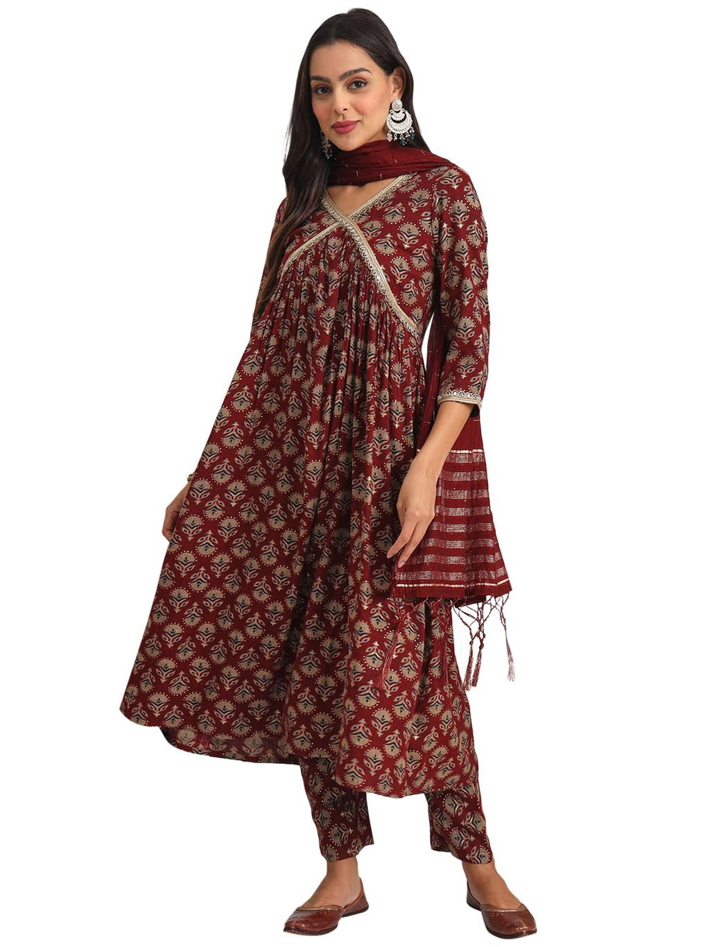 Womanista Women'S Viscose Rayon Kurta Set (Kurtaset_1259_Maroon_38)