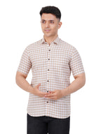 Mens Checkered Regular fit Cotton Casual Shirt Beige