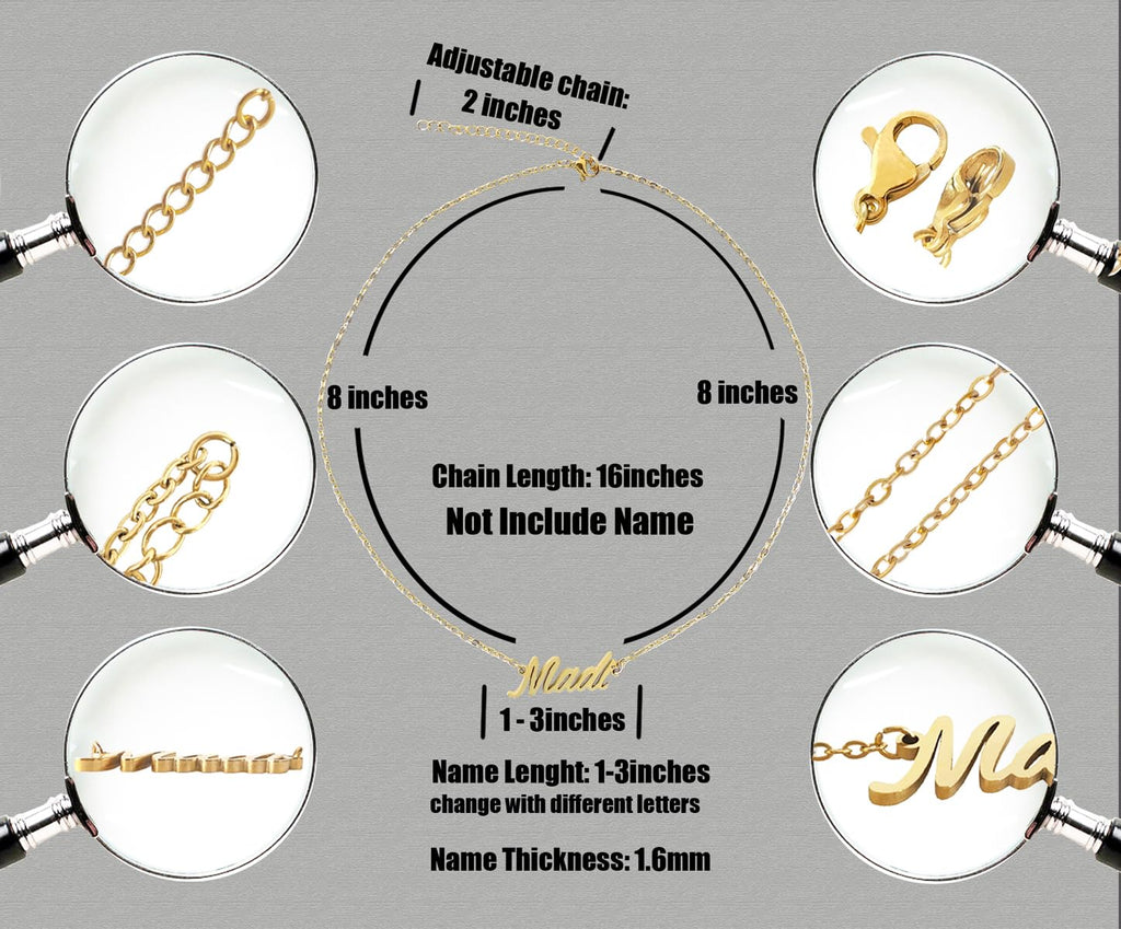 Aoloshow 18k Gold Plated Helena Name Necklace Women Initial Nameplate Necklaces Stainless Steel Christmas Jewelry for Best Frien