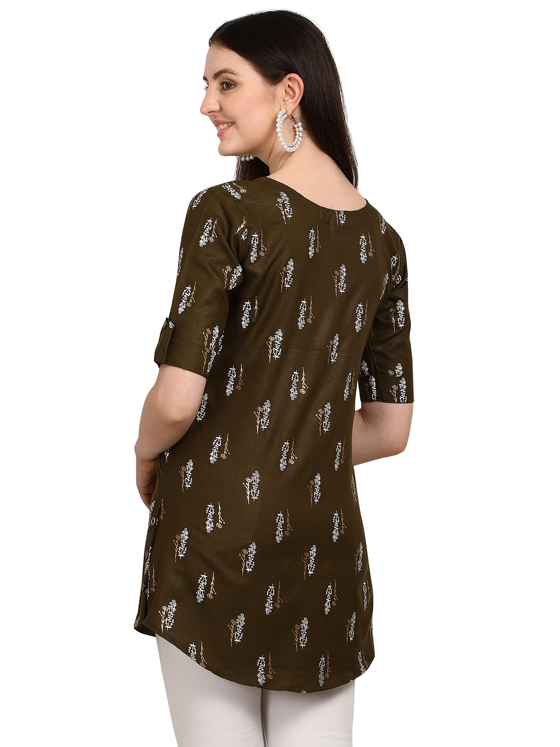 Leriya Fashion Rayon Fabric Printed Round Neck Short Kurtis For Women Top Dresses Kurti For Girls & Ladies Kurtis (Xx-Large, Bro