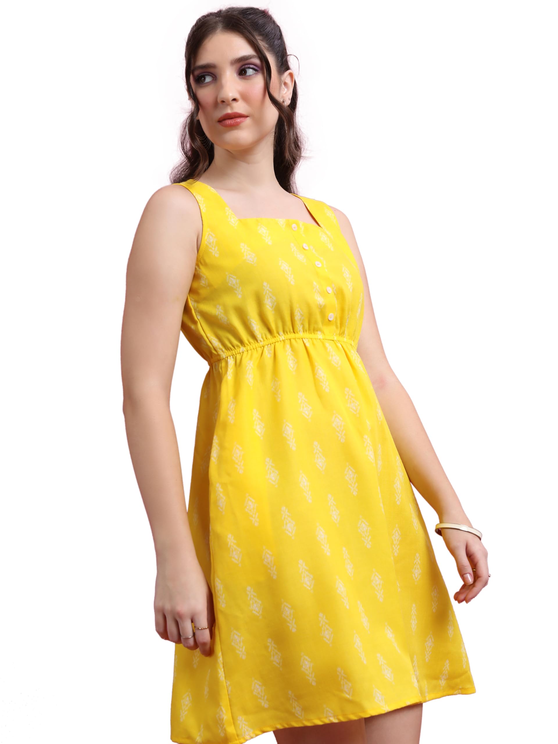 Ketch WomenS Cotton Blend A Line Gathered Dress Knee-Length Kha1000055_Yellow