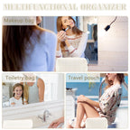 2Pcs Makeup Bag for Women Girls Pencil Pouch Travel Small Cosmetic Bag Set Cute Plush White Makeup Pouch Purse Pencil Case Penci